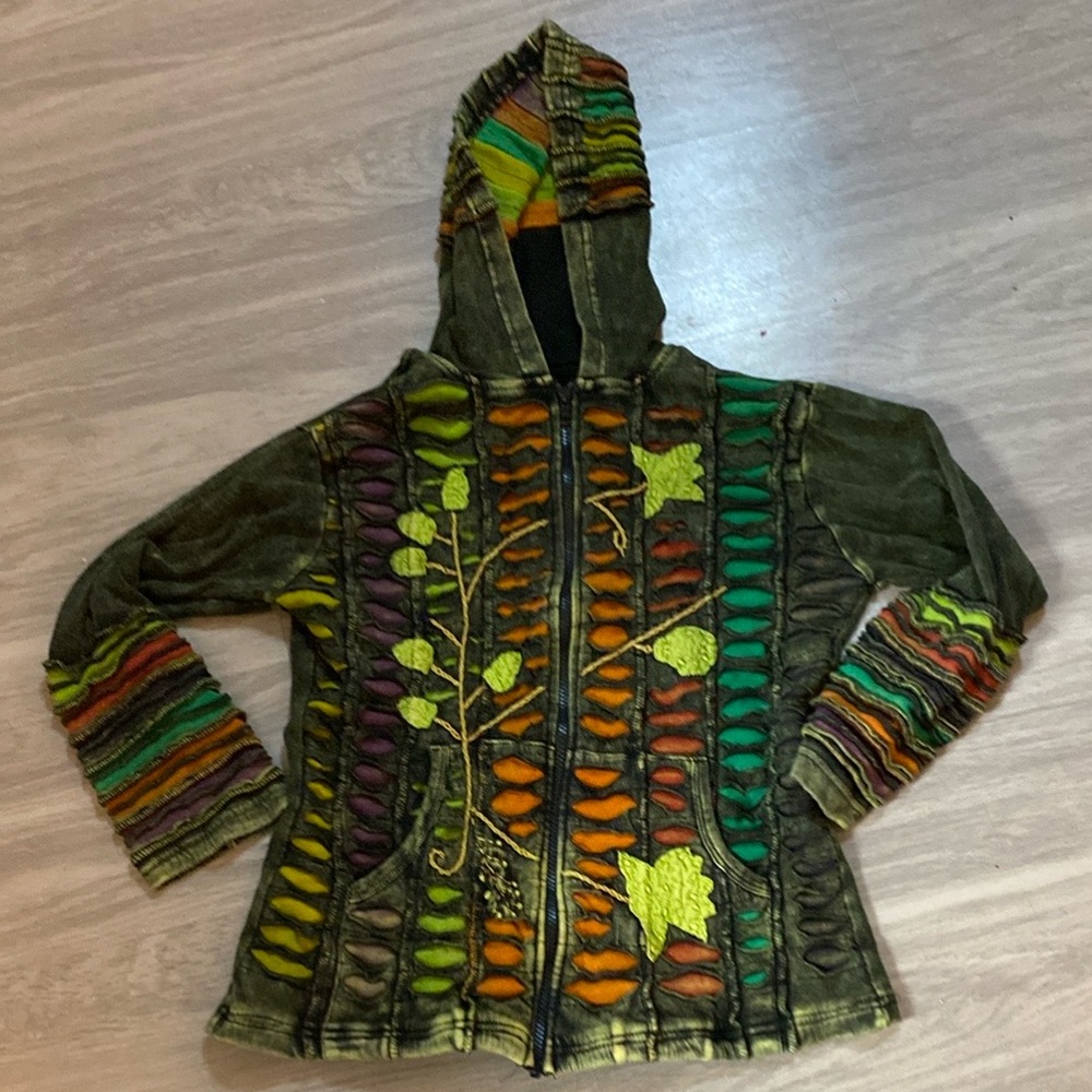 Miracle Green and Orange Quilted Jacket with Stand-Up Collar